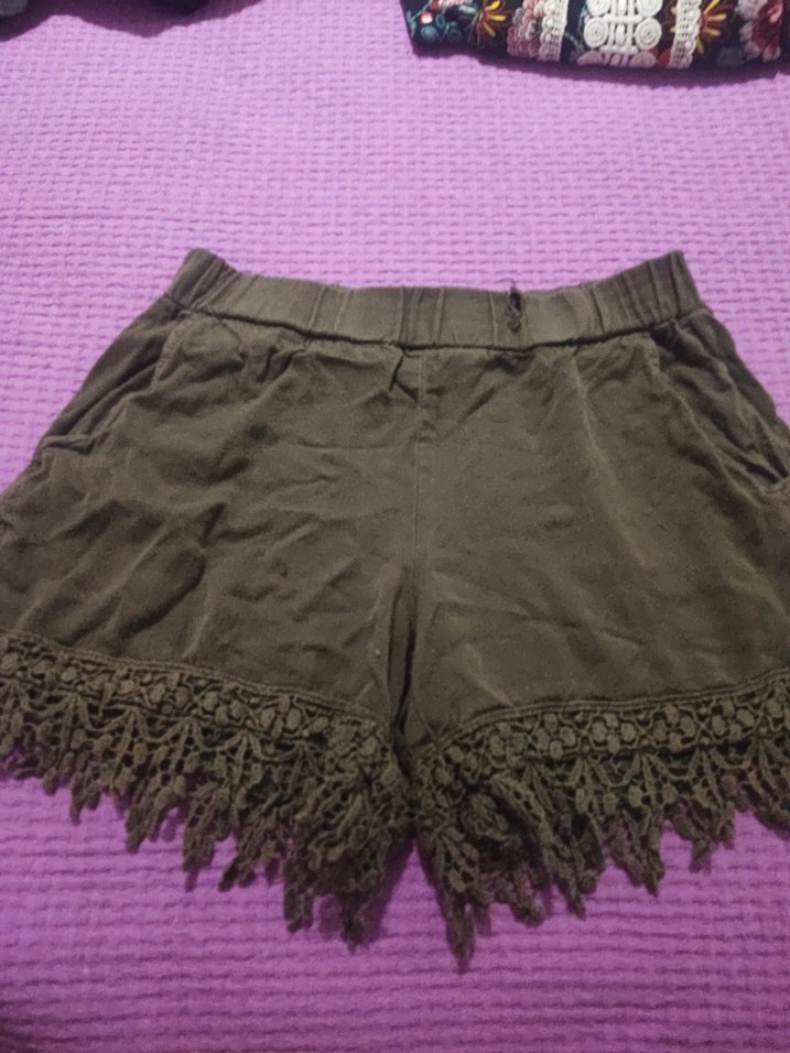 Dantel Detaylı Kahverengi Bohem Mini Şort - Görsel 4