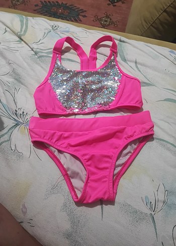 Pullu Pembe Kız Bikini Takımı
