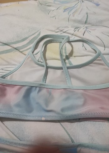 7 Yaş Beden Kız Çocuk Mavi Baskılı Bikini Takımı