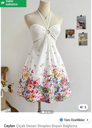 Çiçek Desenli Straplez Mini Elbise