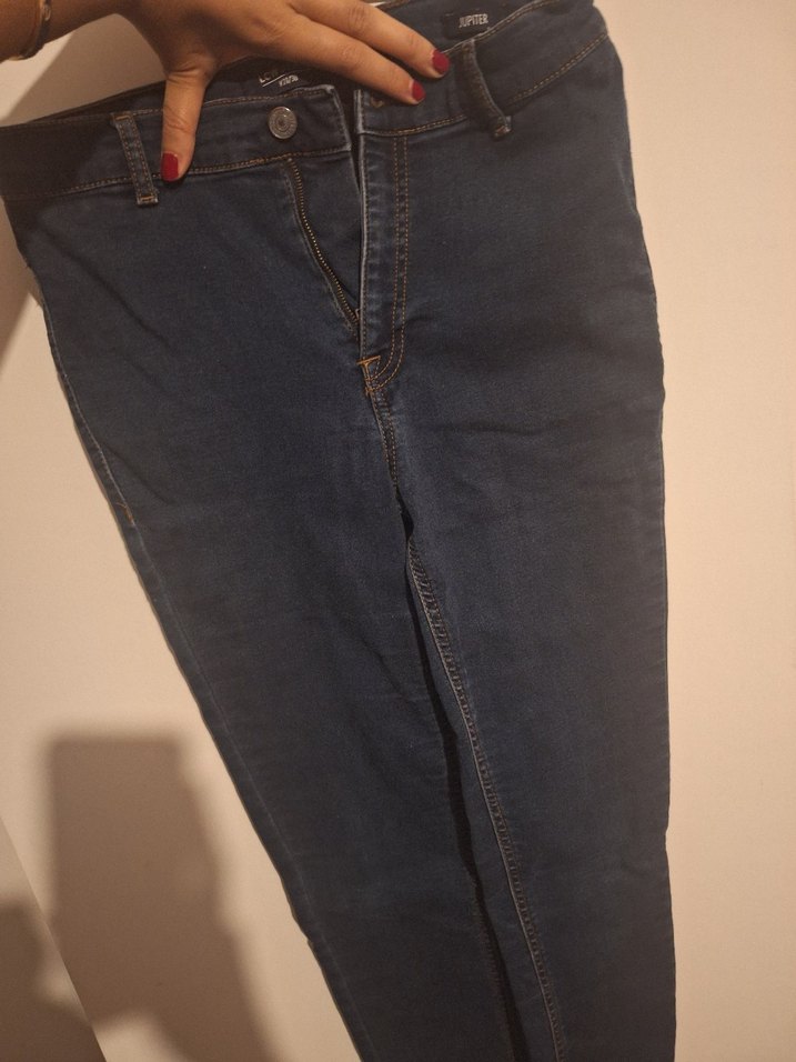 Düğmeli Kadın Mavi Midi Denim Pantolon - Görsel 2