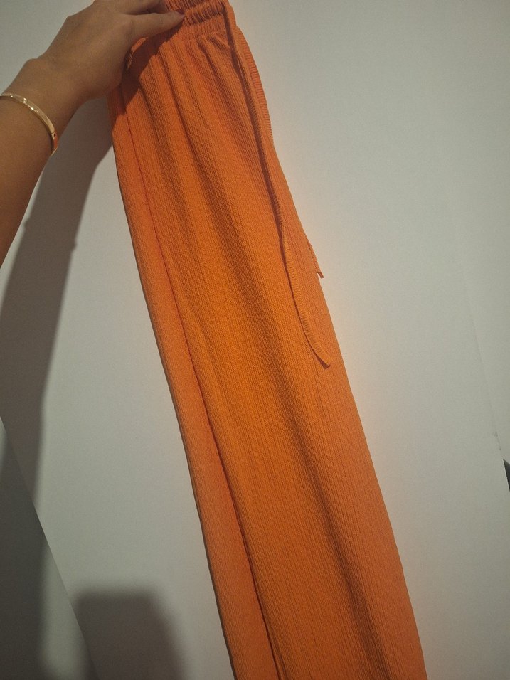 Turuncu Bol Kesim Keten Midi Pantolon - Görsel 2