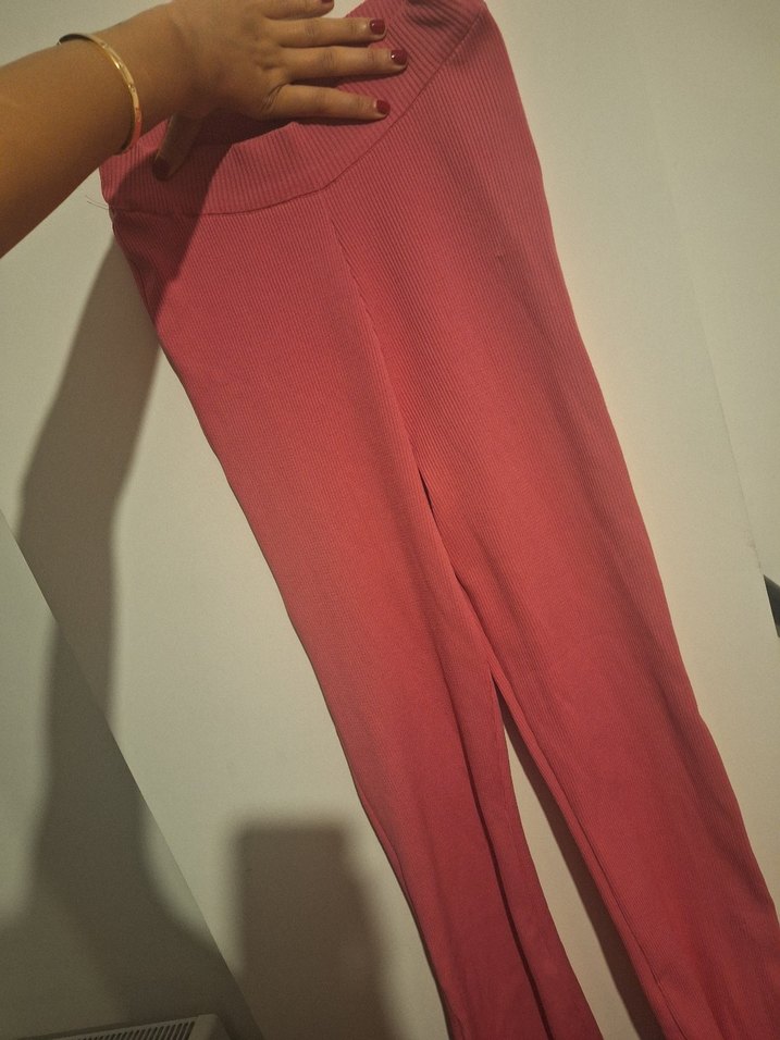 Pembe Kadın Normal Boy Rahat Kumaş Pantolon - Görsel 3