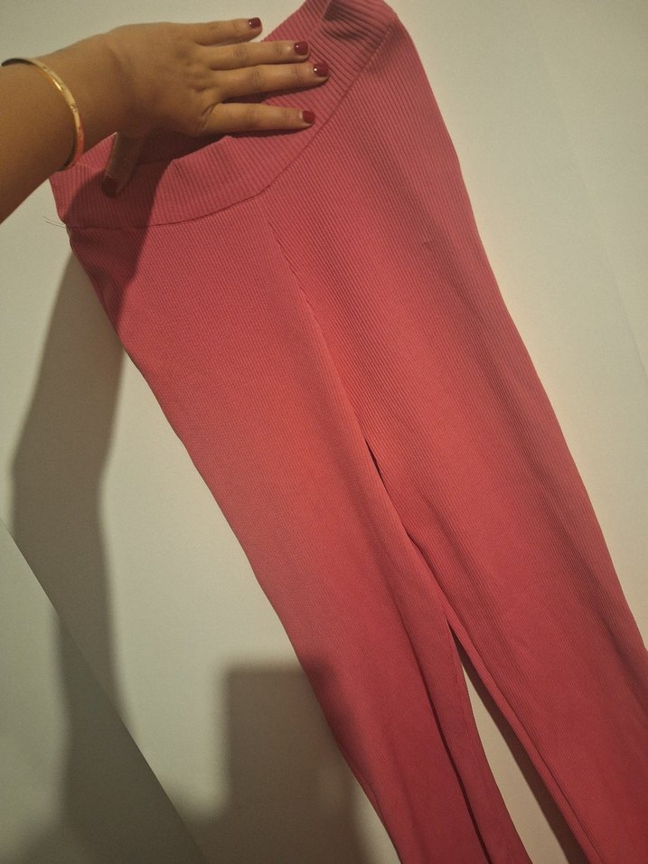 Pembe Kadın Normal Boy Rahat Kumaş Pantolon - Görsel 2