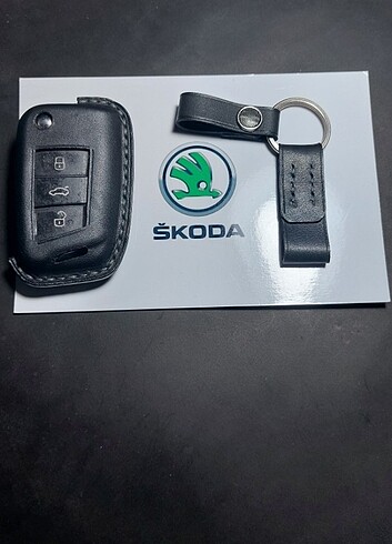 SKODA/SEAT/ VOLKWAGEN SUSTALI ANAHTAR DERİ KILIFI 