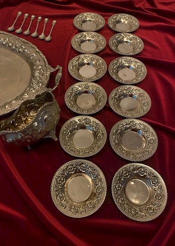 İşlemeli Gümüş Kaplama Vintage Şık Takım - Görsel 5