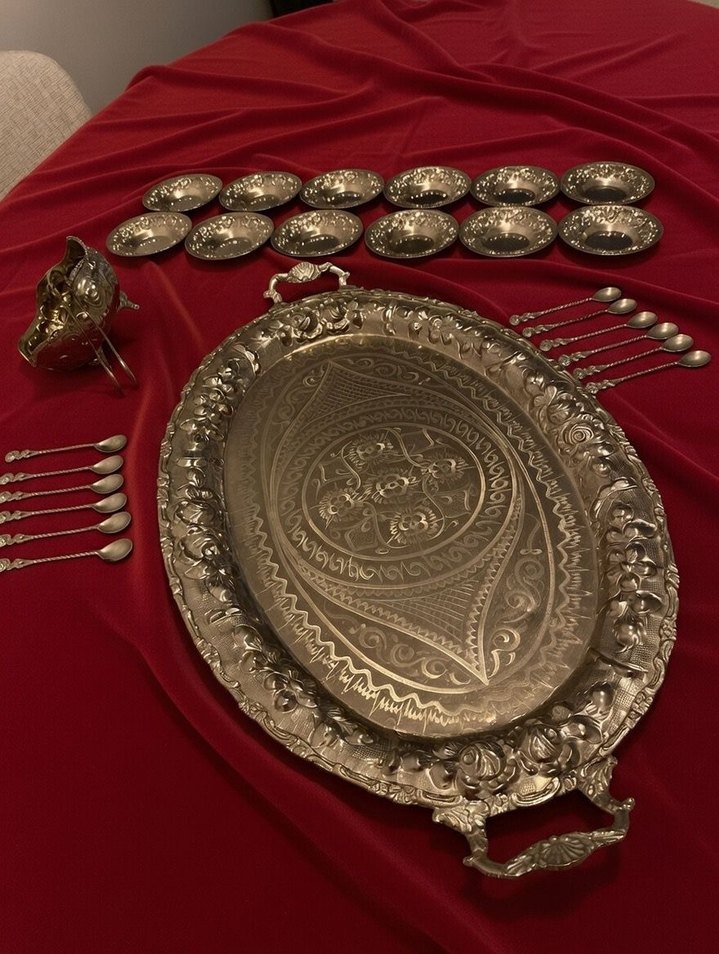 İşlemeli Gümüş Kaplama Vintage Şık Takım - Görsel 3