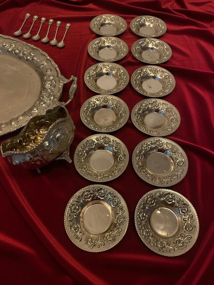 İşlemeli Gümüş Kaplama Vintage Şık Takım - Görsel 5