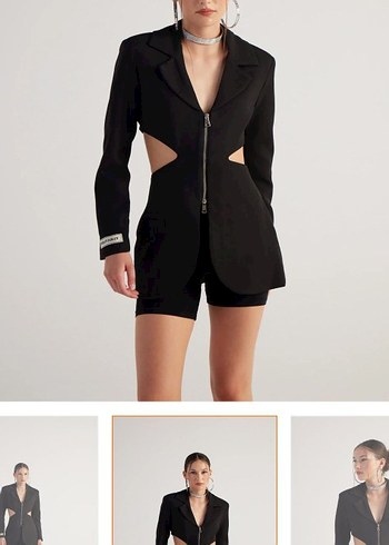 Siyah  Mini Blazer Kesim Detaylı - Görsel 6