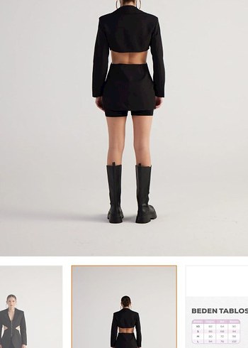 Siyah  Mini Blazer Kesim Detaylı - Görsel 5