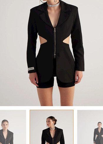 Siyah Mini Blazer Kesim Detaylı