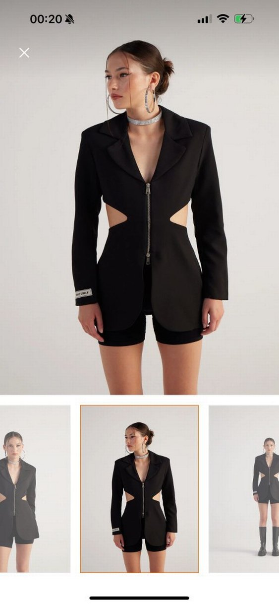 Siyah  Mini Blazer Kesim Detaylı - Görsel 4