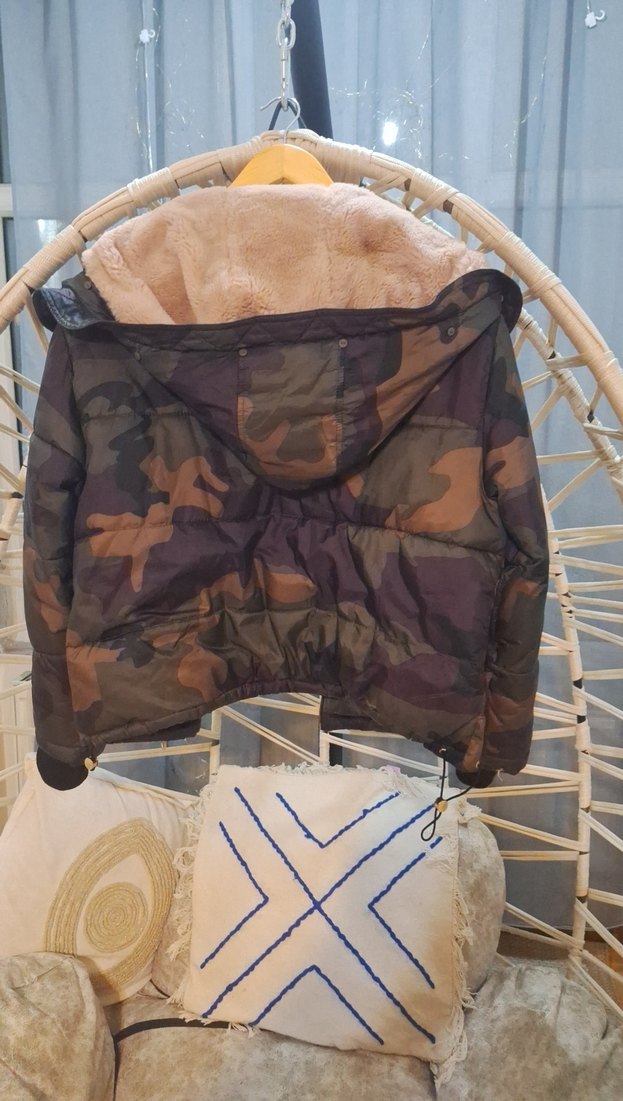 Kapüşonlu Kamuflaj Kadın Mont - Görsel 5