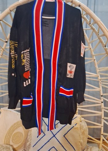 Kemerli, Baskılı Siyah Uzun Denim Ceket - Görsel 3