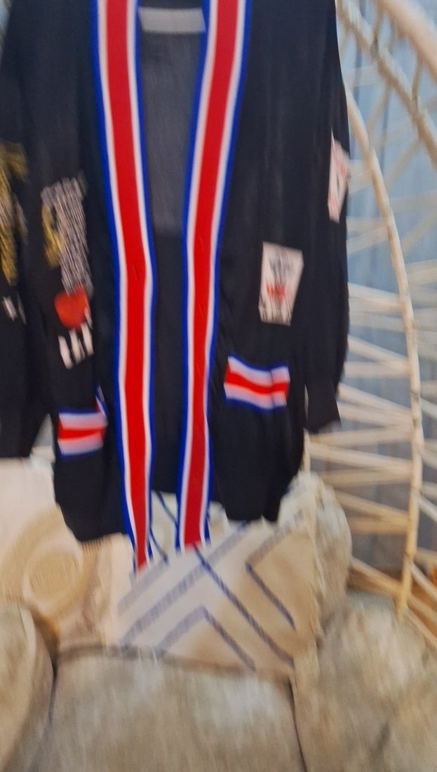 Kemerli, Baskılı Siyah Uzun Denim Ceket - Görsel 2