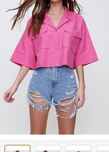 Pembe crop gömlek 