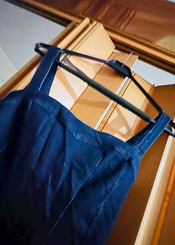 Lacivert Kadın diz hizasında kesmiştim Denim Elbise - Görsel 3