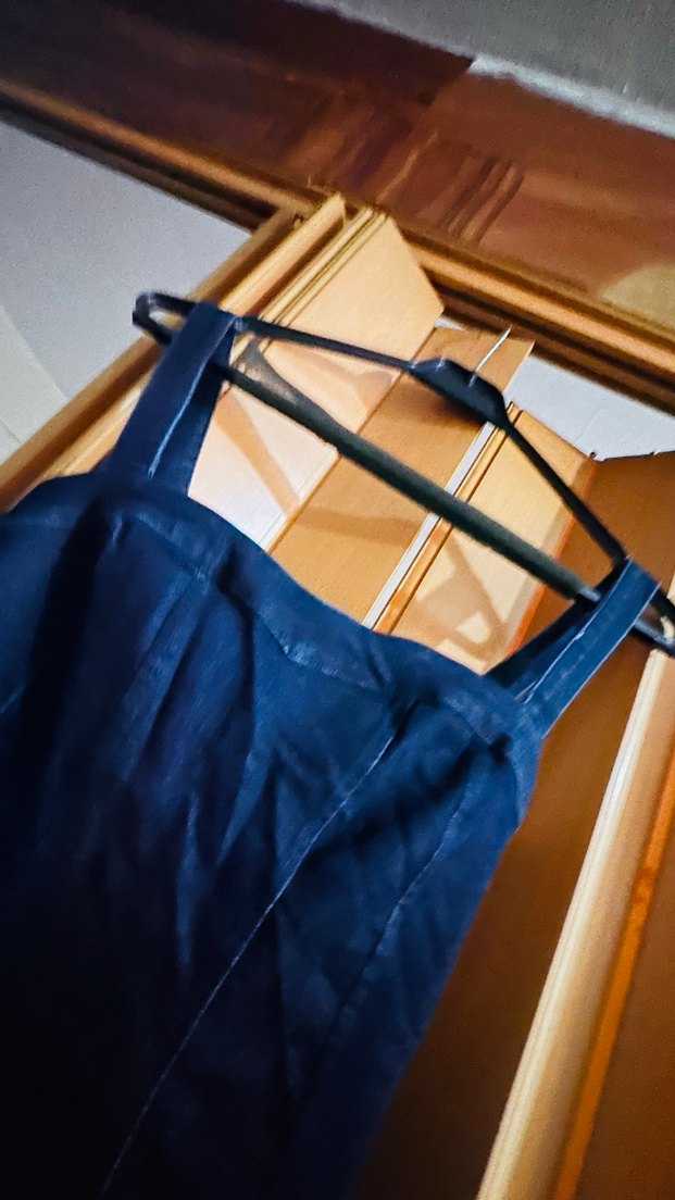 Lacivert Kadın diz hizasında kesmiştim Denim Elbise - Görsel 3