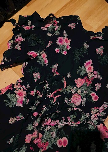 Pembe Çiçekli kısa Bohem Elbise - Görsel 2