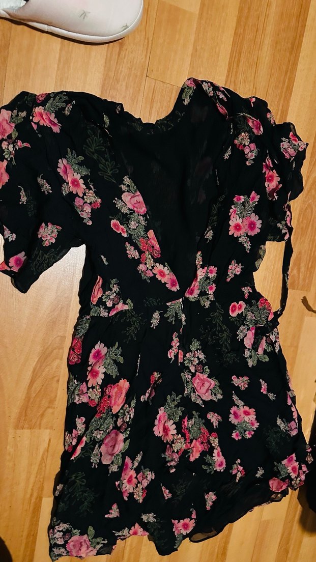 Pembe Çiçekli kısa Bohem Elbise - Görsel 4