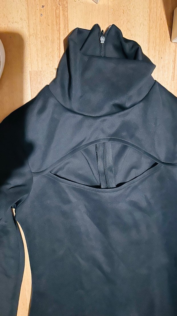 Siyah Yüksek Yaka Uzun Kollu Kadın  dekolteli Elbise - Görsel 2