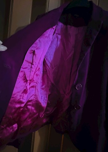 Kadın kadife Mor Mini Saten Blazer Ceket - Görsel 4