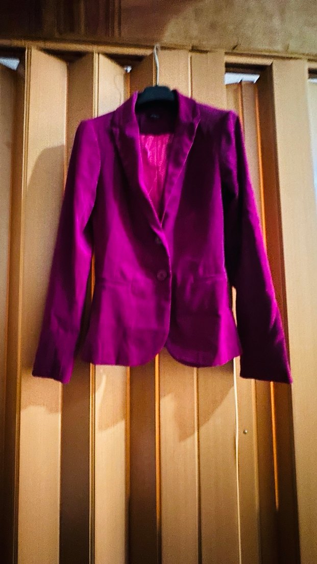 Kadın kadife Mor Mini Saten Blazer Ceket - Görsel 2