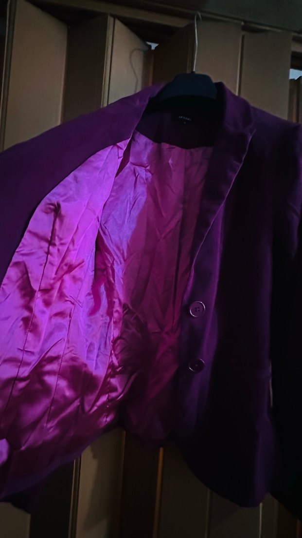 Kadın kadife Mor Mini Saten Blazer Ceket - Görsel 3