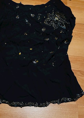 Siyah İşlemeli kısa Kollu abiye şık Bluz - Görsel 2