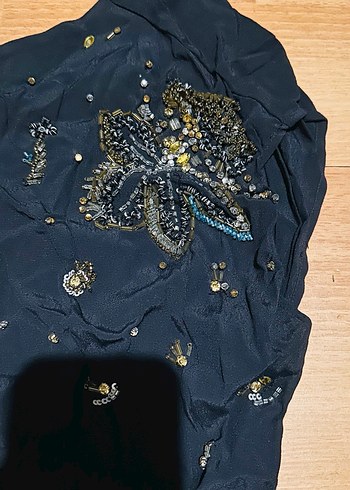 Siyah İşlemeli kısa Kollu abiye şık Bluz - Görsel 5