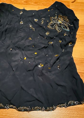 Siyah İşlemeli kısa Kollu abiye şık Bluz - Görsel 3