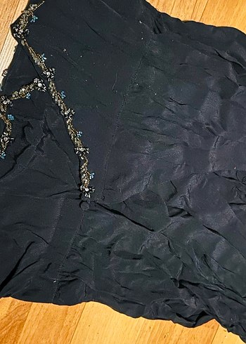 Siyah İşlemeli kısa Kollu abiye şık Bluz - Görsel 6