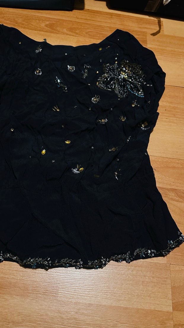 Siyah İşlemeli kısa Kollu abiye şık Bluz - Görsel 2