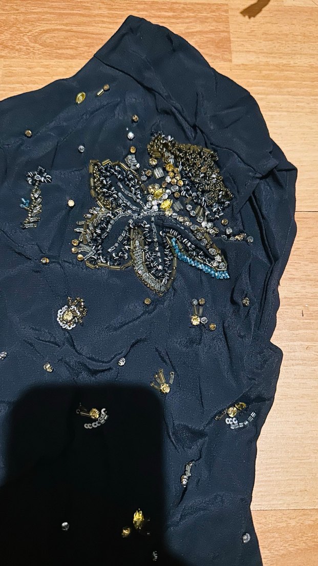 Siyah İşlemeli kısa Kollu abiye şık Bluz - Görsel 5