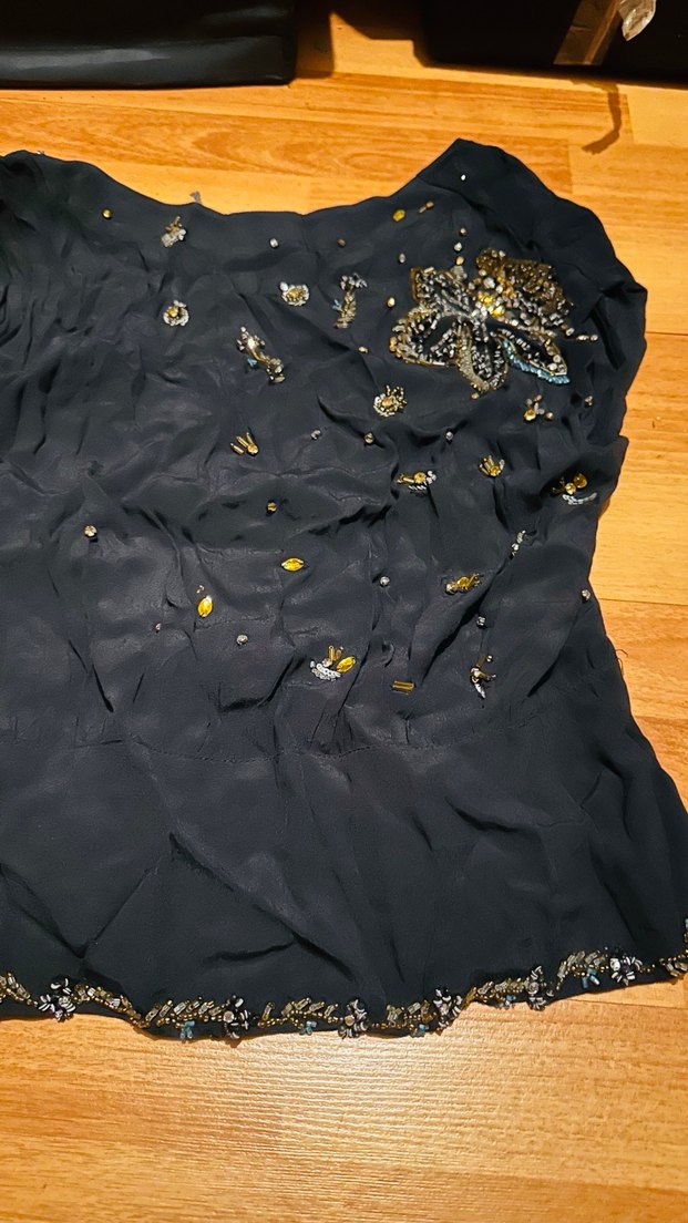 Siyah İşlemeli kısa Kollu abiye şık Bluz - Görsel 3