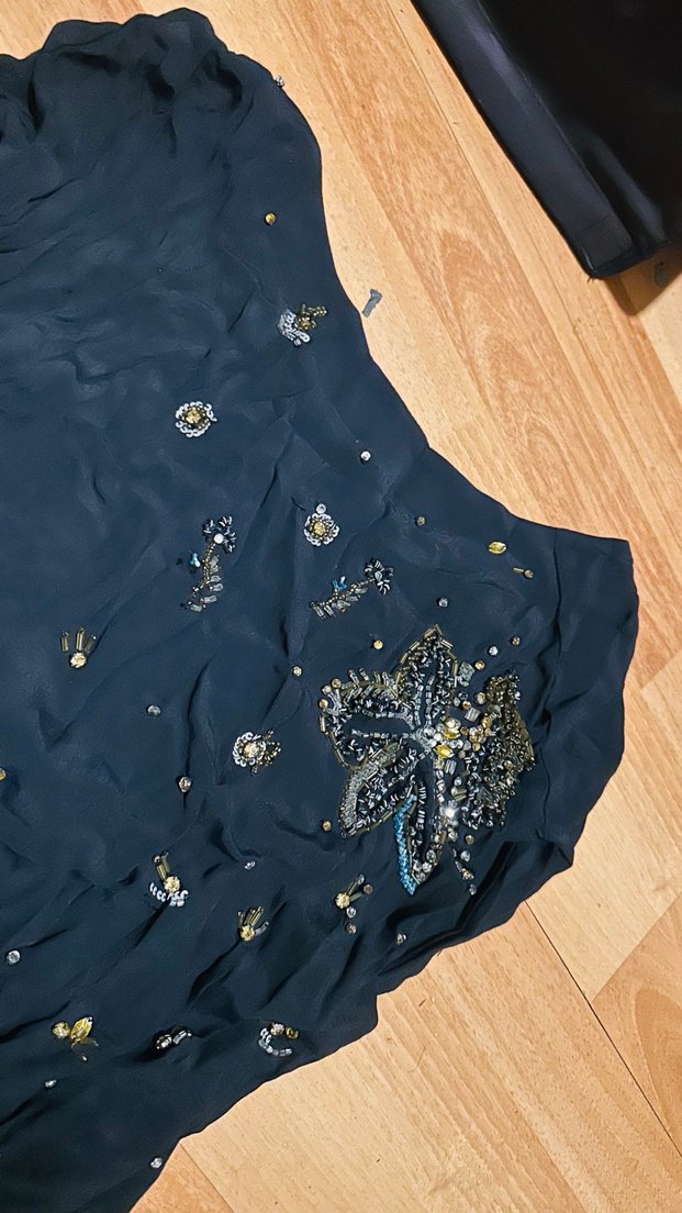 Siyah İşlemeli kısa Kollu abiye şık Bluz - Görsel 4