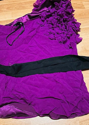 Mor Straplez tek omuz  normal boy Abiye bluz - Görsel 2