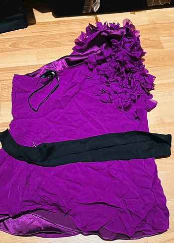 Mor Straplez tek omuz  normal boy Abiye bluz - Görsel 3