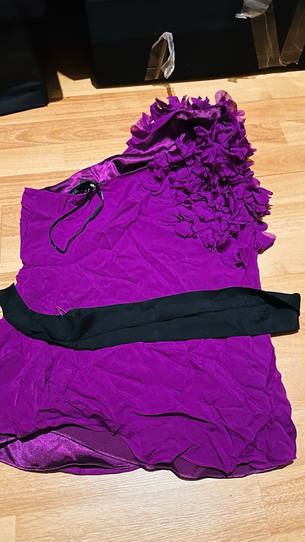 Mor Straplez tek omuz  normal boy Abiye bluz - Görsel 3