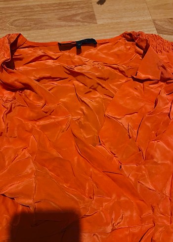 Drapeli Turuncu Keten V Yaka Kadın Bluz - Görsel 2