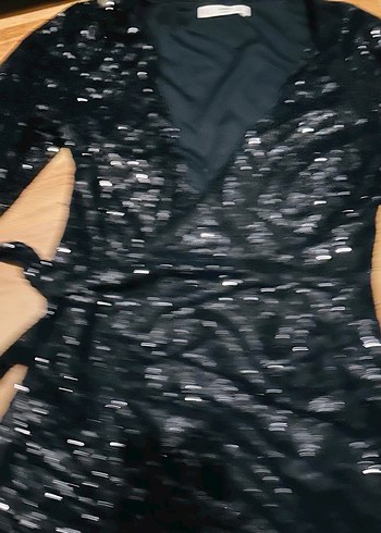 Siyah Parlak V Yaka Mini  Abiye Elbise - Görsel 4