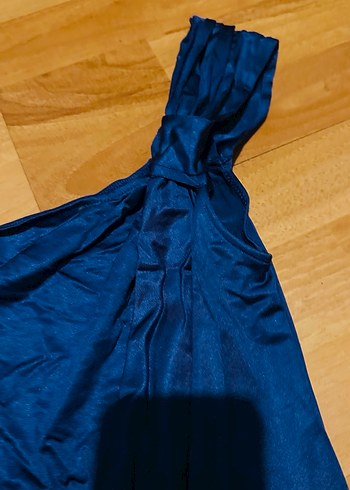 Tek omuzlu parlak sax mavi buluz - Görsel 3