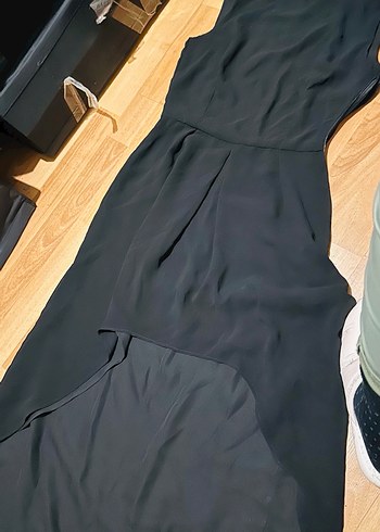 Siyah düz önü kısa Uzun Abiye Elbise - Görsel 2