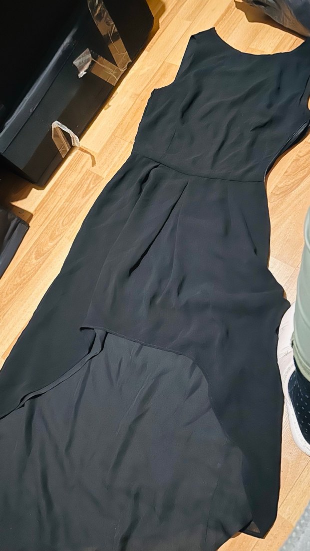 Siyah düz önü kısa Uzun Abiye Elbise - Görsel 2