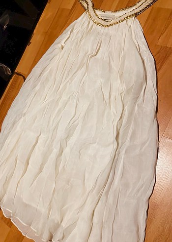 Beyaz  Bohem Kadın mini Abiye Elbise - Görsel 3