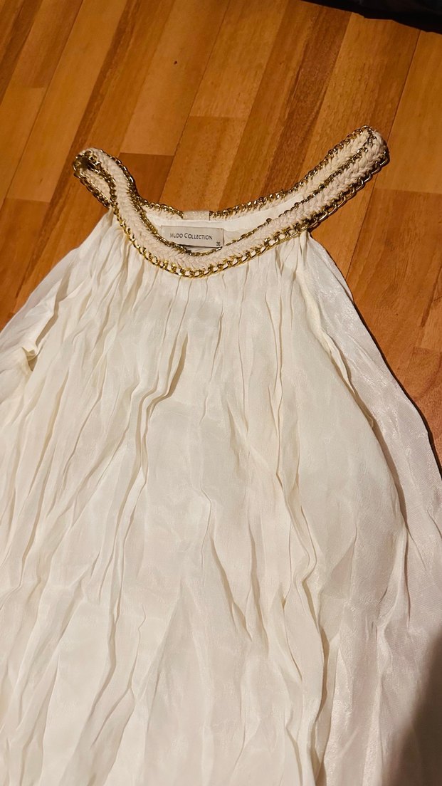 Beyaz  Bohem Kadın mini Abiye Elbise - Görsel 2