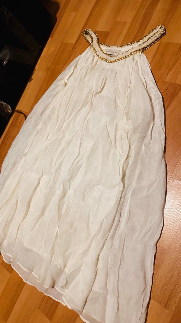 Beyaz  Bohem Kadın mini Abiye Elbise - Görsel 3