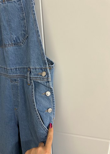 Kadın Mavi Denim Askılı Bol Kesim Tulum - Görsel 3