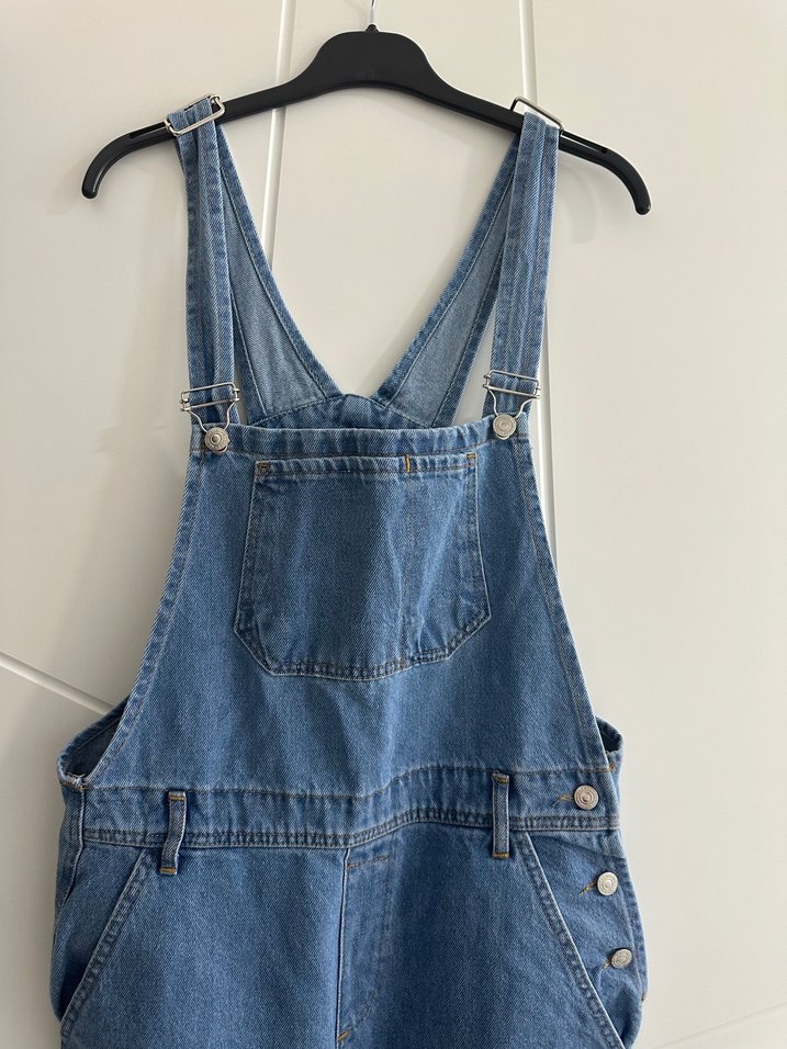 Kadın Mavi Denim Askılı Bol Kesim Tulum - Görsel 2