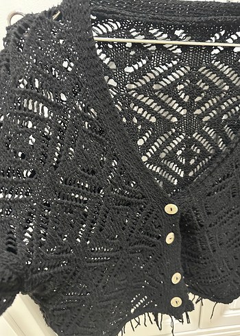 Siyah Bohem Örgü Hırka - Görsel 4